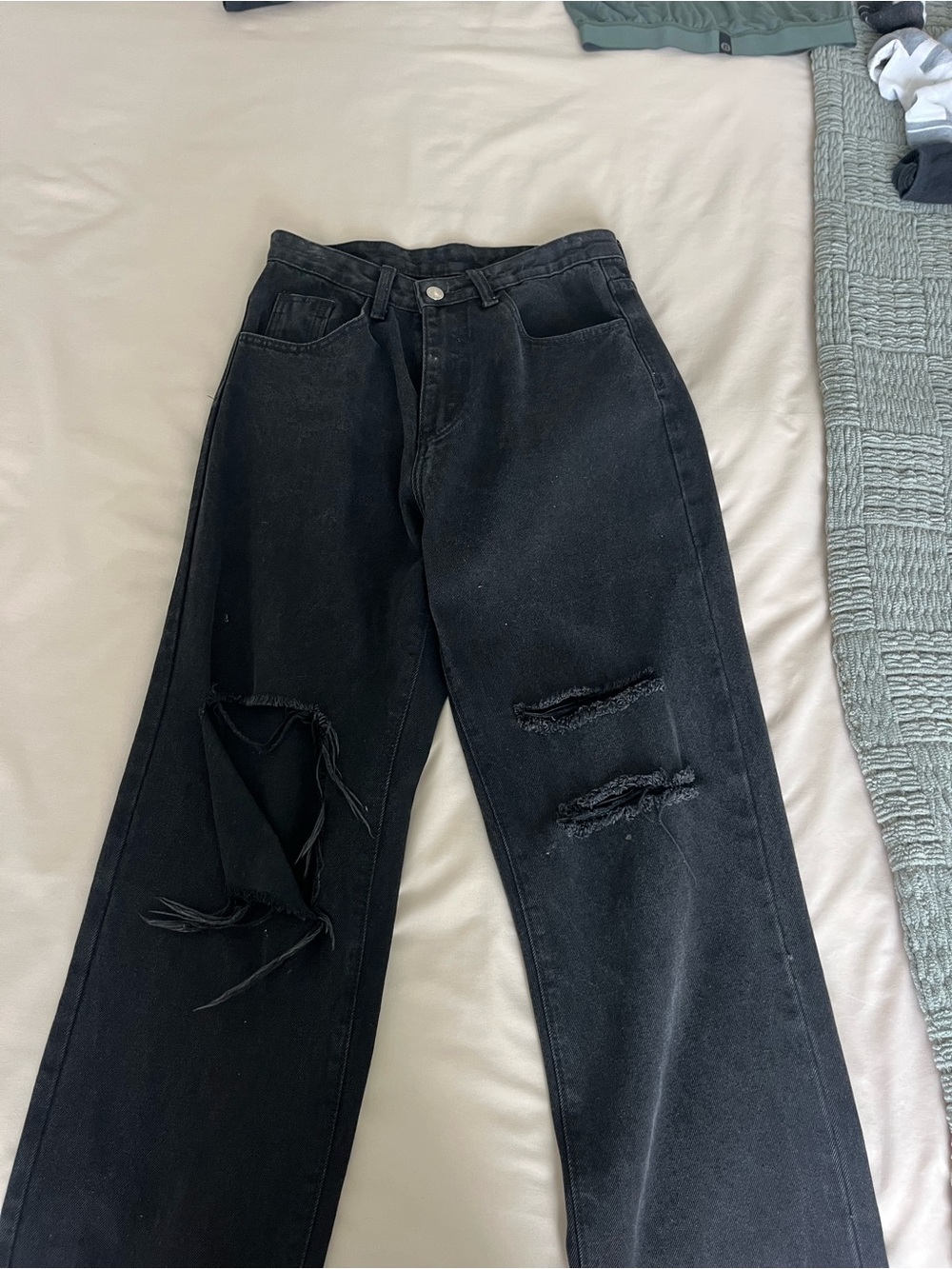 High-Rise Black Wide-Leg Distressed Jeans